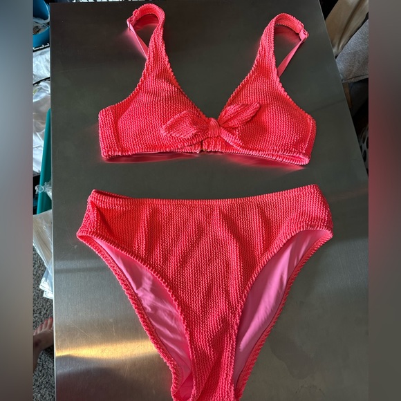 Kendall & Kylie Bikini Striped Laguna Snap Ribbed Knit Hot Pink SZ MEDIUM - Picture 6 of 9